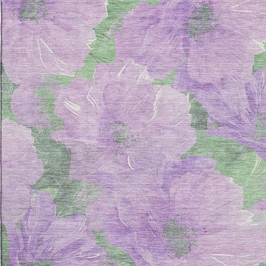 Lavender And Green Floral Washable Area Rug With UV Protection Photo 2