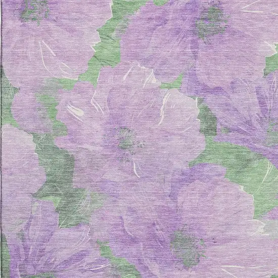 Lavender And Green Floral Washable Area Rug With UV Protection Photo 2