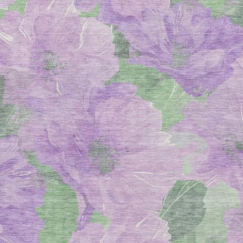 Lavender And Green Floral Washable Area Rug With UV Protection Photo 2