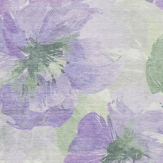 Lavender And Green Floral Washable Area Rug With UV Protection Photo 2