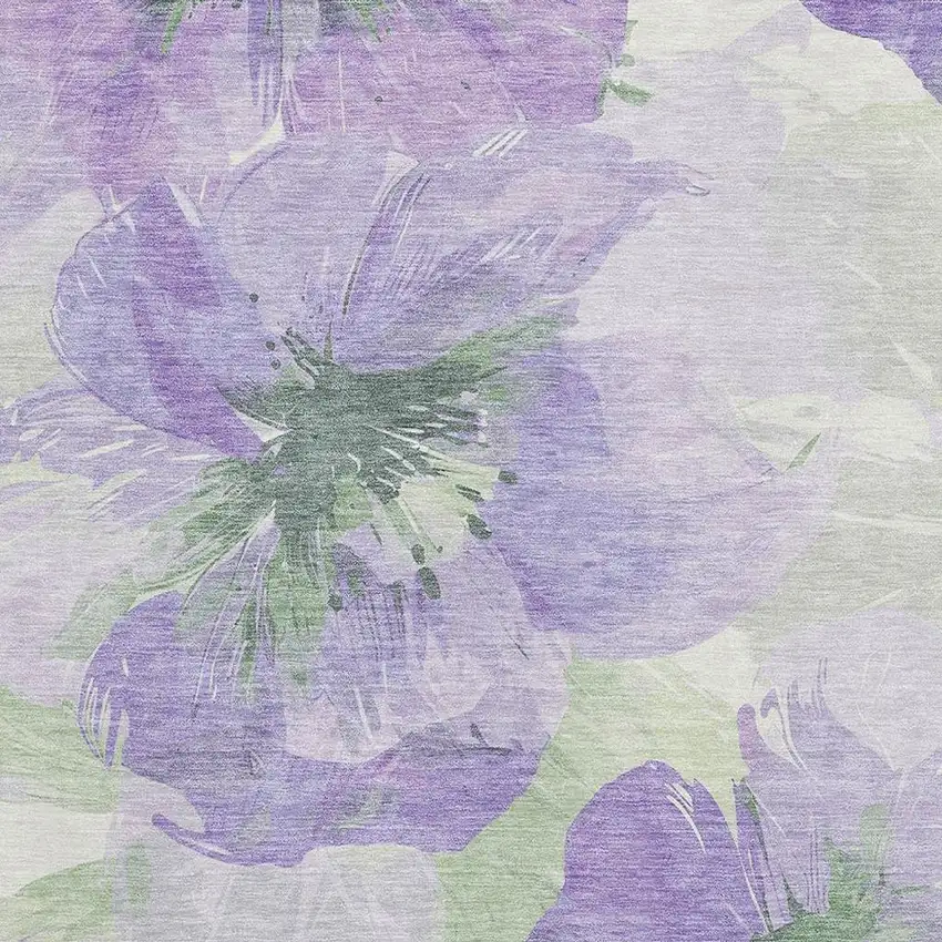 Lavender And Green Floral Washable Area Rug With UV Protection Photo 3
