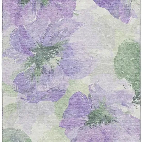 Lavender And Green Floral Washable Area Rug With UV Protection Photo 3
