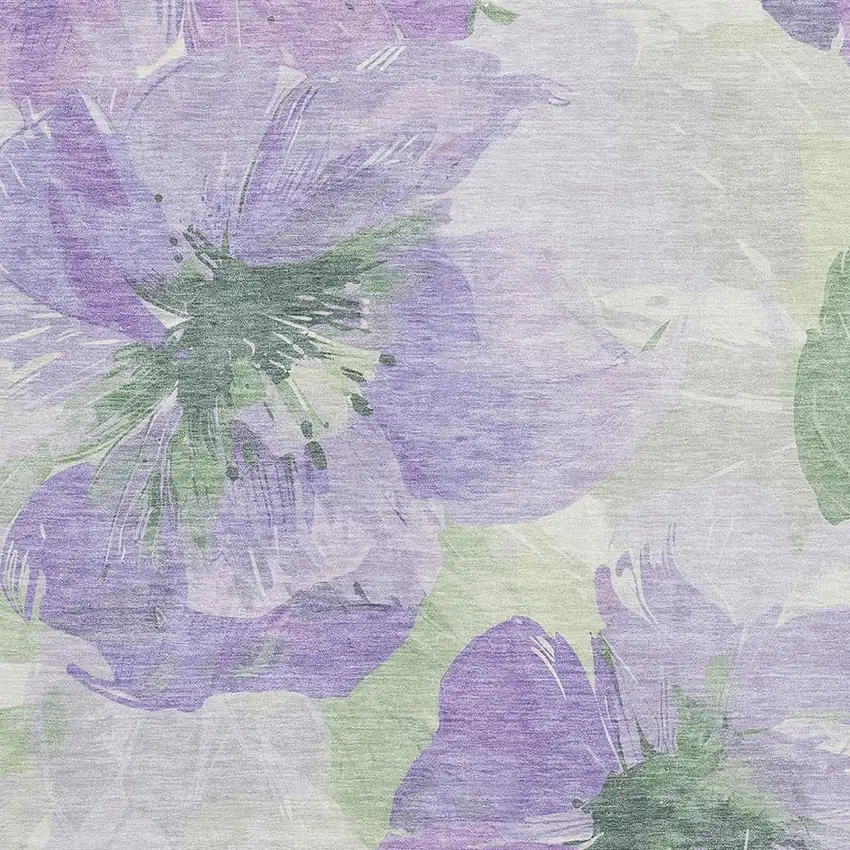 Lavender And Green Floral Washable Area Rug With UV Protection Photo 2