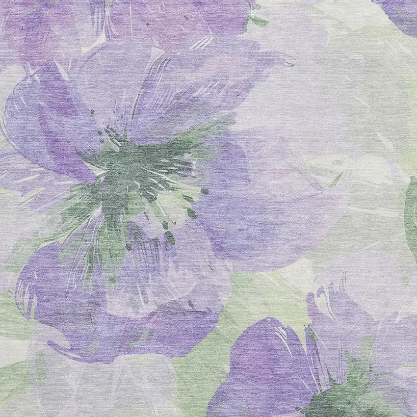 Lavender And Green Floral Washable Area Rug With UV Protection Photo 2