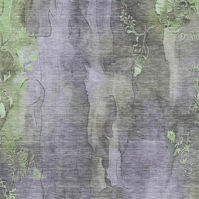 Lavender And Green Floral Washable Indoor Outdoor Area Rug Photo 3