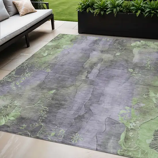 Lavender And Green Floral Washable Indoor Outdoor Area Rug Photo 2