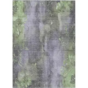 Photo of Lavender And Green Floral Washable Indoor Outdoor Area Rug
