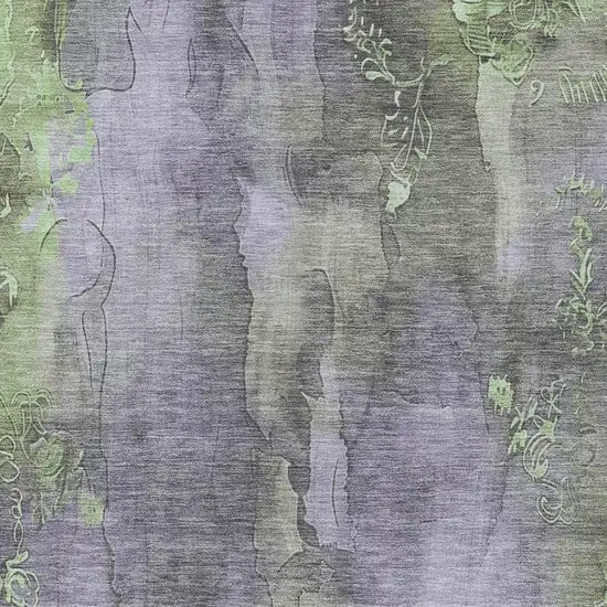 Lavender And Green Floral Washable Indoor Outdoor Area Rug Photo 3