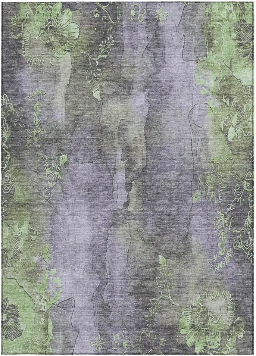 Lavender And Green Floral Washable Indoor Outdoor Area Rug Photo 4