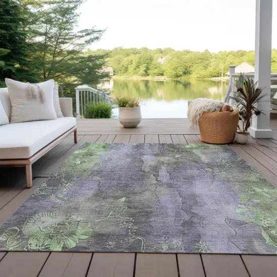 Lavender And Green Floral Washable Indoor Outdoor Area Rug Photo 4