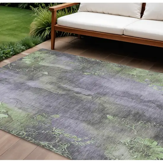 Lavender And Green Floral Washable Indoor Outdoor Area Rug Photo 2