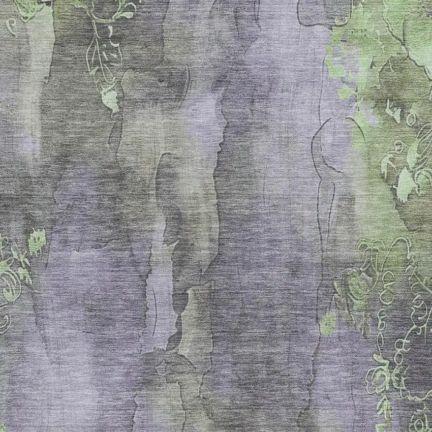 Lavender And Green Floral Washable Indoor Outdoor Area Rug Photo 3