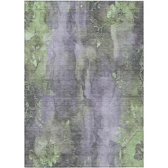 Lavender And Green Floral Washable Indoor Outdoor Area Rug Photo 8