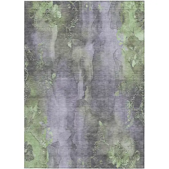 Lavender And Green Floral Washable Indoor Outdoor Area Rug Photo 1