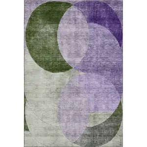 Photo of Lavender And Green Geometric Washable Area Rug With UV Protection