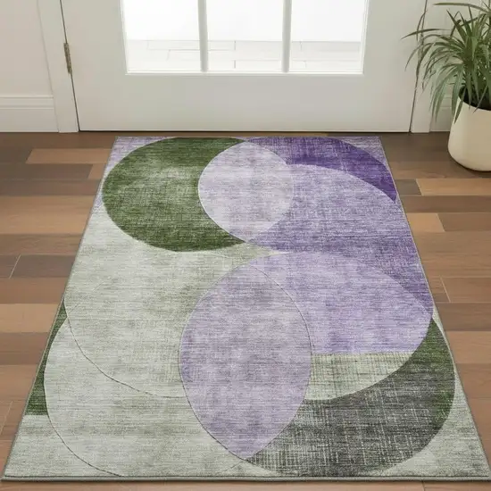Lavender And Green Geometric Washable Area Rug With UV Protection Photo 2