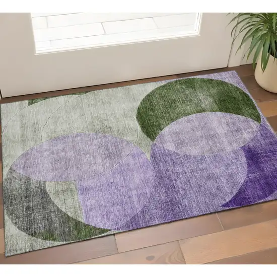 Lavender And Green Geometric Washable Area Rug With UV Protection Photo 1