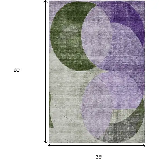 Lavender And Green Geometric Washable Area Rug With UV Protection Photo 3