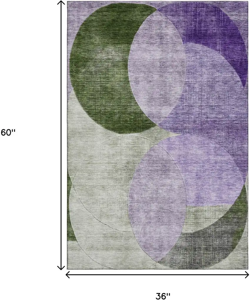 Lavender And Green Geometric Washable Area Rug With UV Protection Photo 3