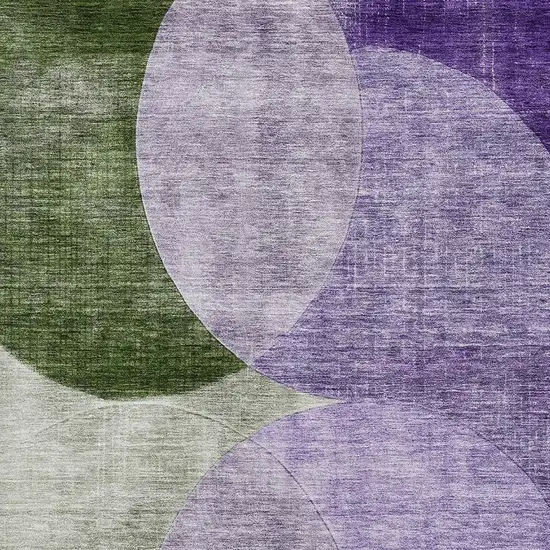Lavender And Green Geometric Washable Area Rug With UV Protection Photo 2