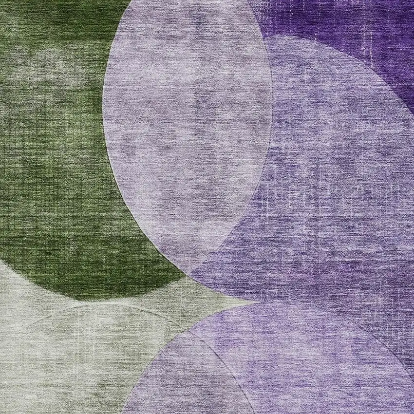 Lavender And Green Geometric Washable Area Rug With UV Protection Photo 2