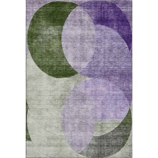 Lavender And Green Geometric Washable Area Rug With UV Protection Photo 1
