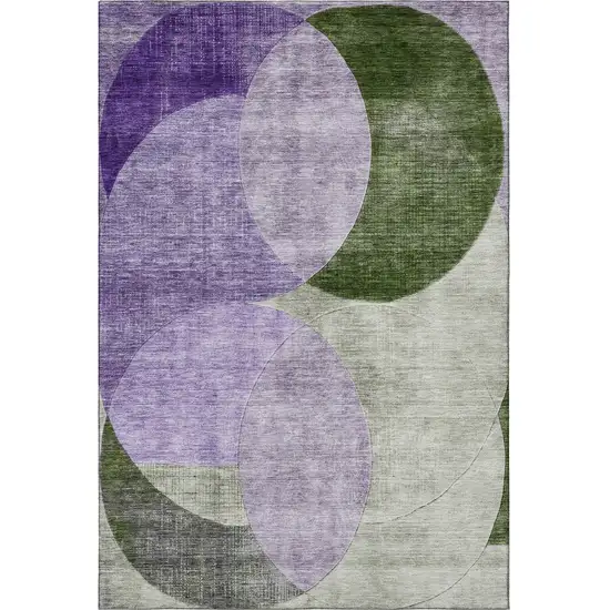 Lavender And Green Geometric Washable Area Rug With UV Protection Photo 3
