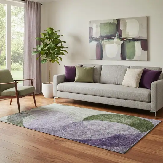 Lavender And Green Geometric Washable Area Rug With UV Protection Photo 2