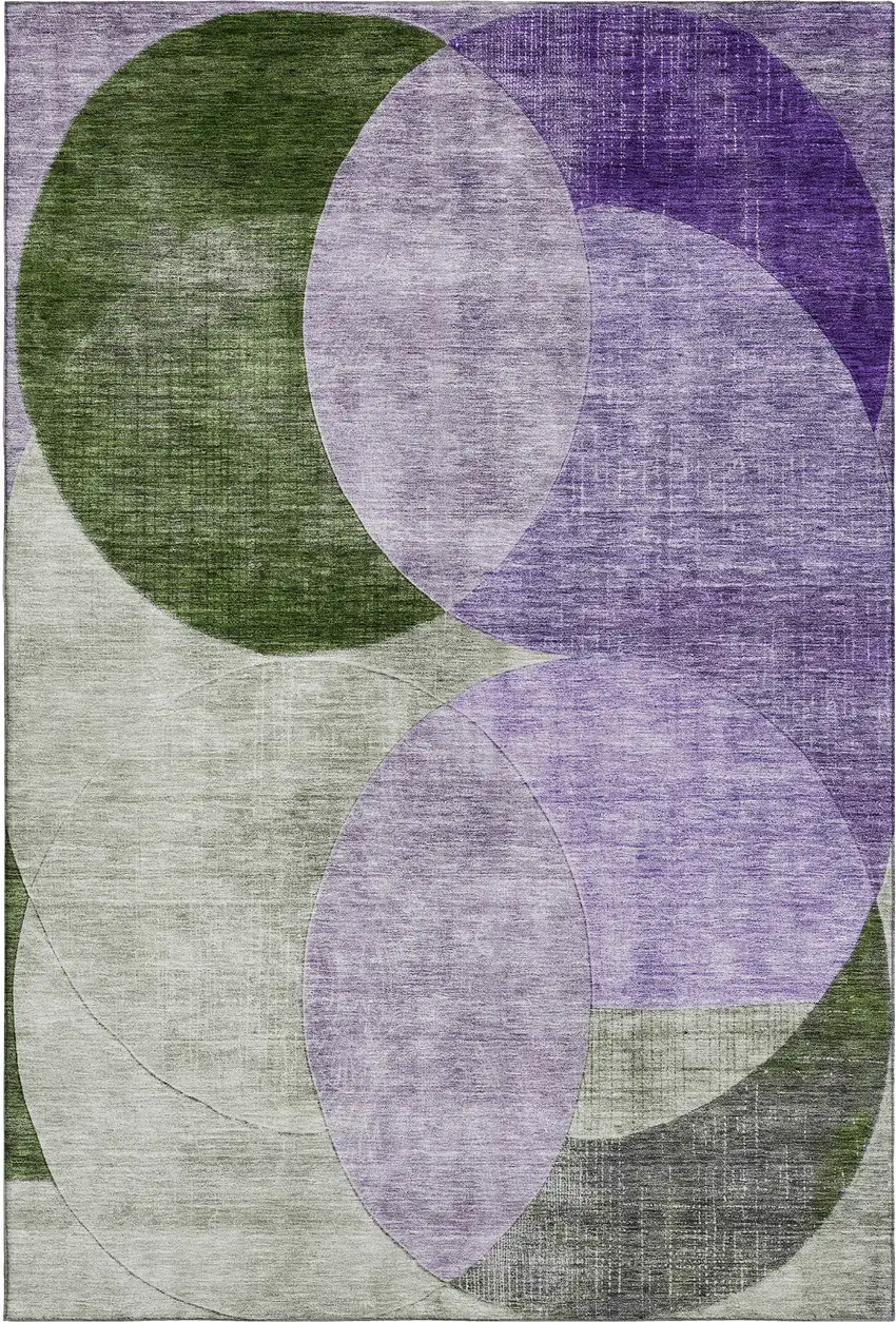 Lavender And Green Geometric Washable Area Rug With UV Protection Photo 1