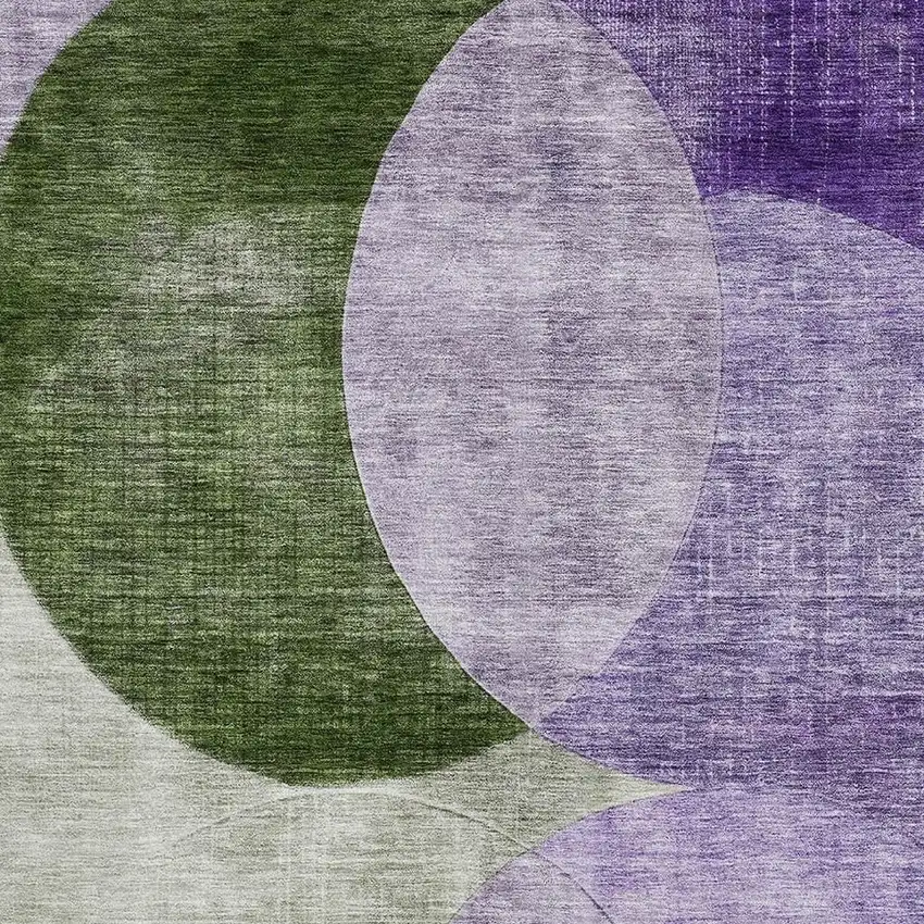 Lavender And Green Geometric Washable Area Rug With UV Protection Photo 2