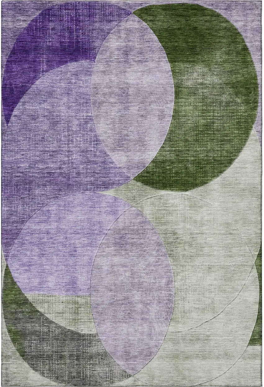 Lavender And Green Geometric Washable Area Rug With UV Protection Photo 3