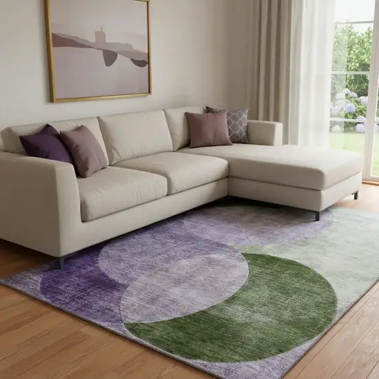 Lavender And Green Geometric Washable Area Rug With UV Protection Photo 2