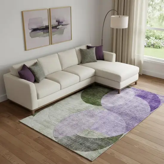 Lavender And Green Geometric Washable Area Rug With UV Protection Photo 2