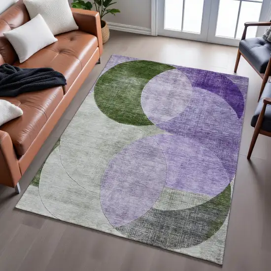 Lavender And Green Geometric Washable Area Rug With UV Protection Photo 5