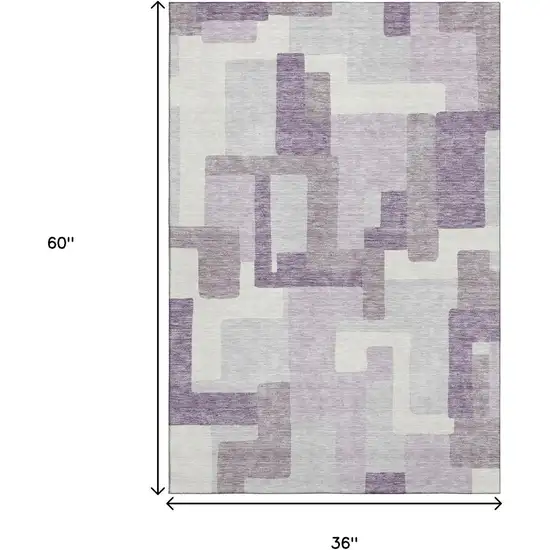 Lavender And Ivory Abstract Geometric Washable Area Rug With UV Protection Photo 3