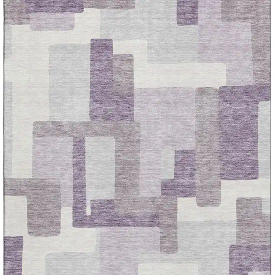 Lavender And Ivory Abstract Geometric Washable Area Rug With UV Protection Photo 4