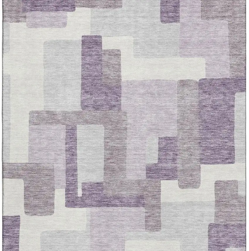 Lavender And Ivory Abstract Geometric Washable Area Rug With UV Protection Photo 4