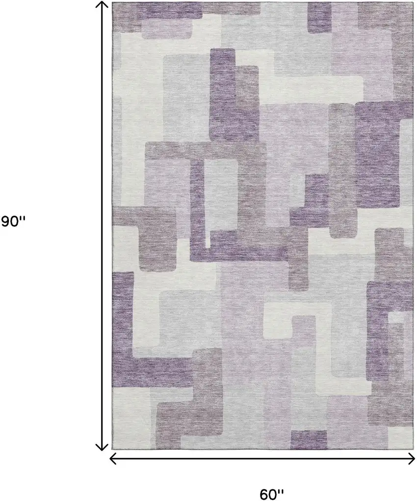 Lavender And Ivory Abstract Geometric Washable Area Rug With UV Protection Photo 3