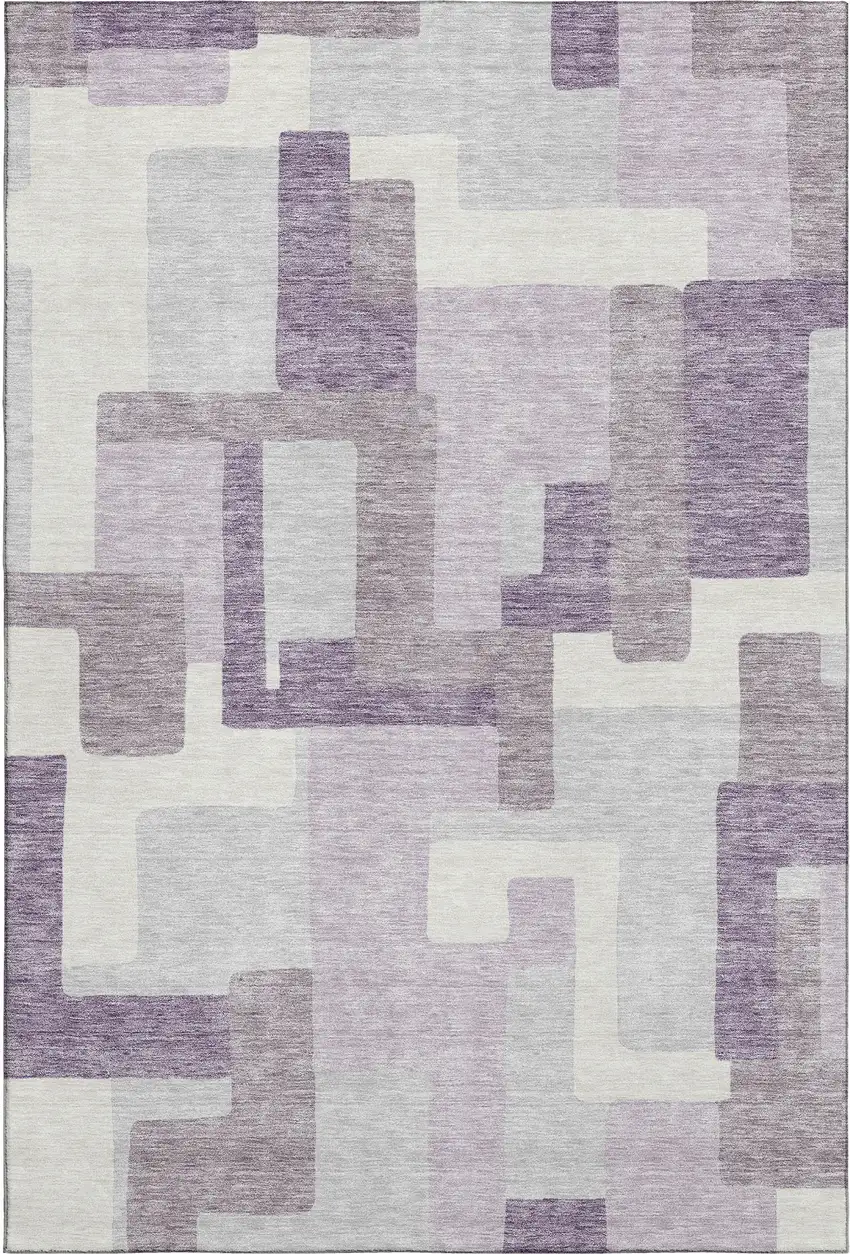 Lavender And Ivory Abstract Geometric Washable Area Rug With UV Protection Photo 1