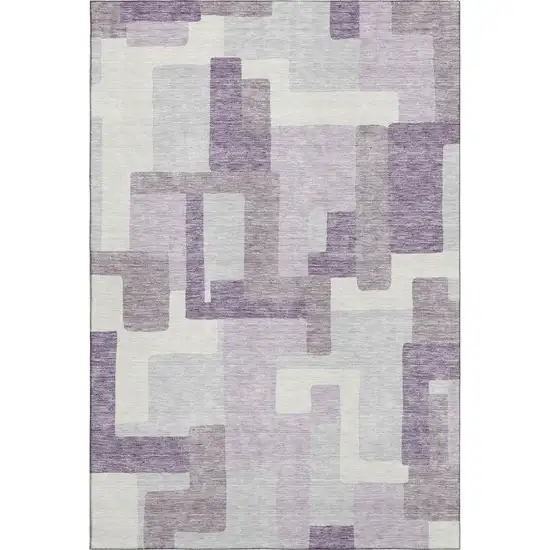 Lavender And Ivory Abstract Geometric Washable Area Rug With UV Protection Photo 1
