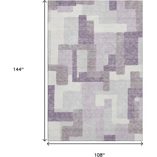 Lavender And Ivory Abstract Geometric Washable Area Rug With UV Protection Photo 3