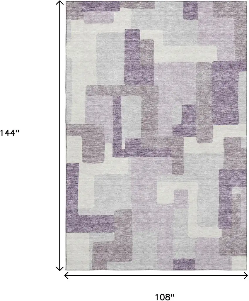 Lavender And Ivory Abstract Geometric Washable Area Rug With UV Protection Photo 3