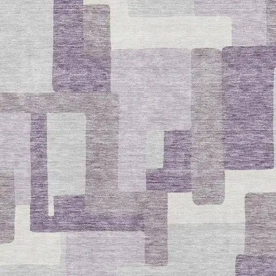 Lavender And Ivory Abstract Geometric Washable Area Rug With UV Protection Photo 3