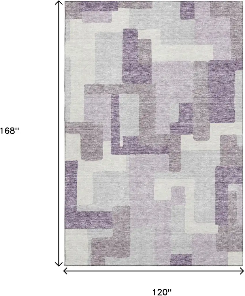 Lavender And Ivory Abstract Geometric Washable Area Rug With UV Protection Photo 3