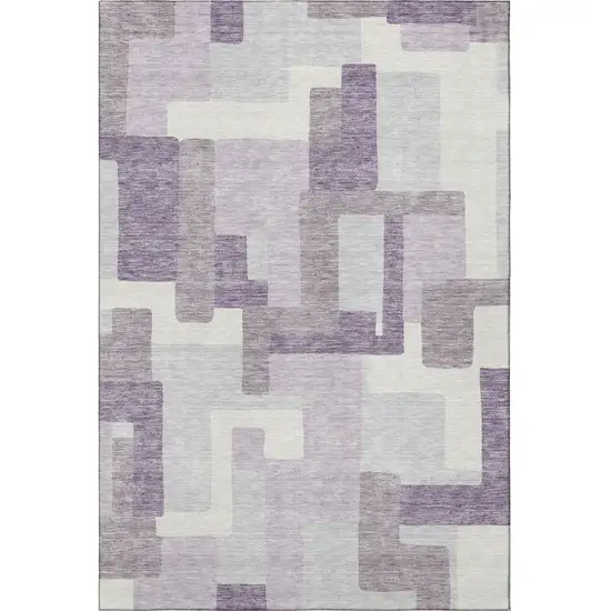 Lavender And Ivory Abstract Geometric Washable Area Rug With UV Protection Photo 4