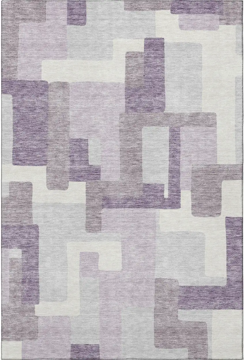 Lavender And Ivory Abstract Geometric Washable Area Rug With UV Protection Photo 4