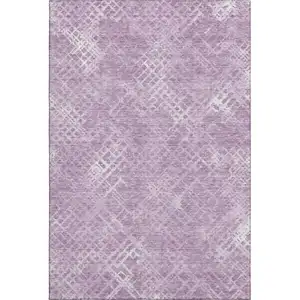 Photo of Lavender And Ivory Abstract Geometric Washable Area Rug With UV Protection