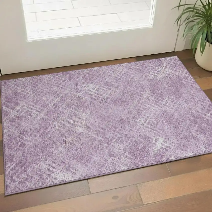 Lavender And Ivory Abstract Geometric Washable Area Rug With UV Protection Photo 1