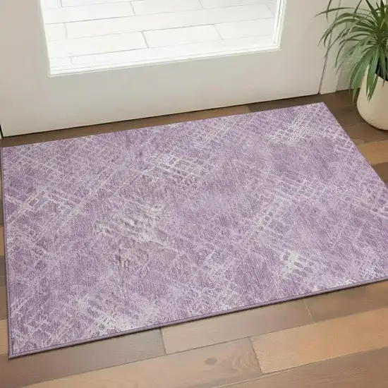 Lavender And Ivory Abstract Geometric Washable Area Rug With UV Protection Photo 1