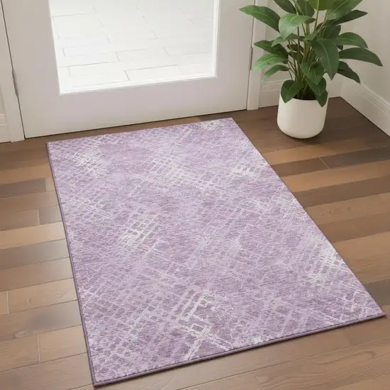 Lavender And Ivory Abstract Geometric Washable Area Rug With UV Protection Photo 2